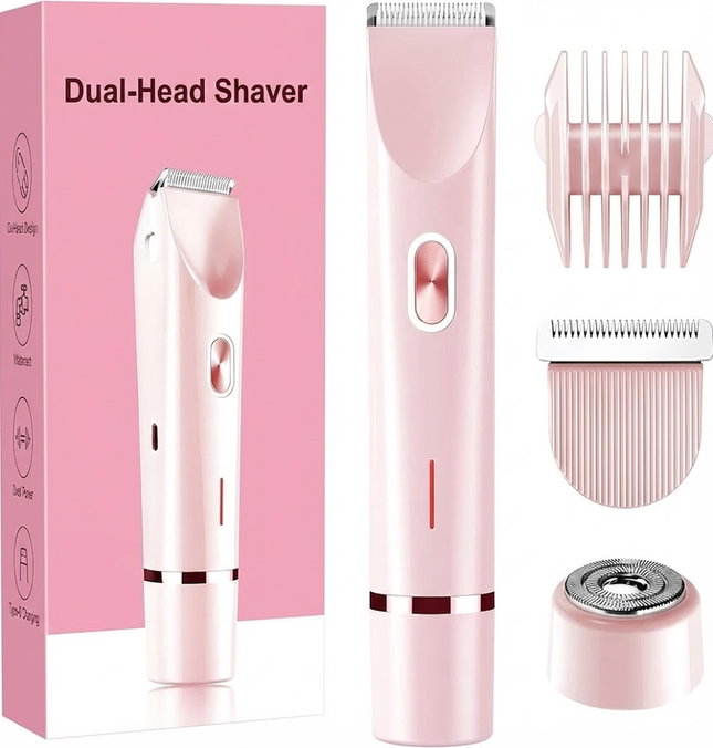 2-in-1 Electric Lady Shaver & Bikini Trimmer Dual Head Waterproof Wet & Dry Body Hair Remover Cordless