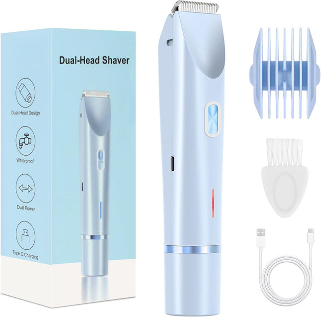 2-in-1 Electric Lady Shaver & Bikini Trimmer Dual Head Waterproof Wet & Dry Body Hair Remover Cordless