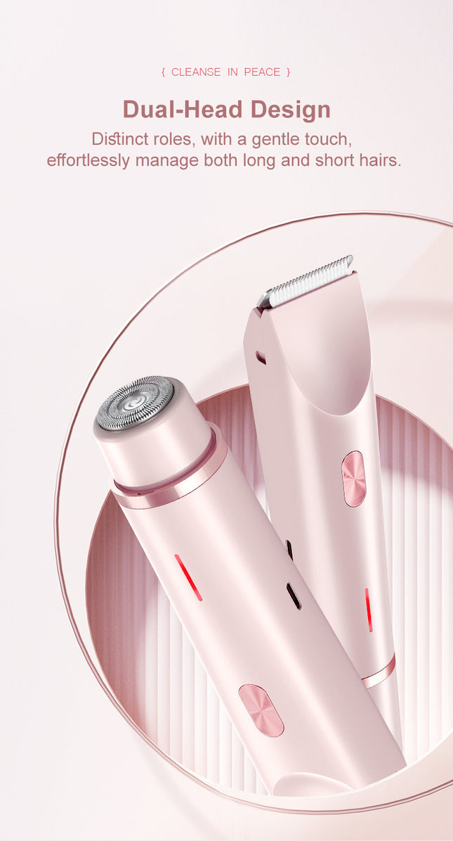 2-in-1 Electric Lady Shaver & Bikini Trimmer Dual Head Waterproof Wet & Dry Body Hair Remover Cordless – product detail