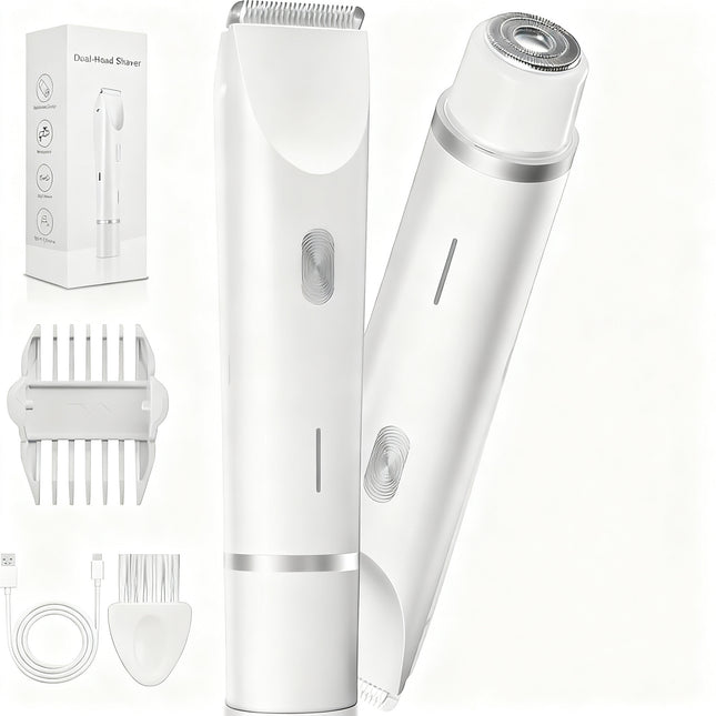 2-in-1 Electric Lady Shaver & Bikini Trimmer Dual Head Waterproof Wet & Dry Body Hair Remover Cordless