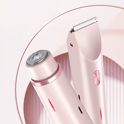 2-in-1 Electric Lady Shaver & Bikini Trimmer Dual Head Waterproof Wet & Dry Body Hair Remover Cordless Razor for Face Legs Underarms White