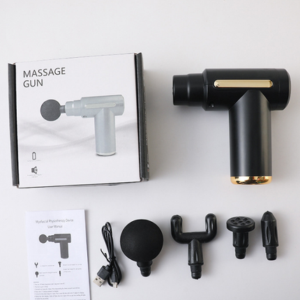 Mini Massage Gun Deep Tissue Percussion Muscle Massager Portable Handheld Quiet 6 Speeds 4 Heads Type-C Charging Electric Body Relaxer Tool Black