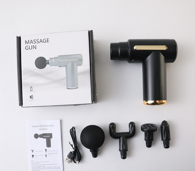 Mini Massage Gun Deep Tissue Percussion Muscle Massager Portable Handheld Quiet 6 Speeds 4 Heads Type-C