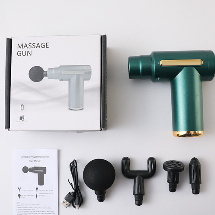 Mini Massage Gun Deep Tissue Percussion Muscle Massager Portable Handheld Quiet 6 Speeds 4 Heads Type-C Charging Electric Body Relaxer Tool Green
