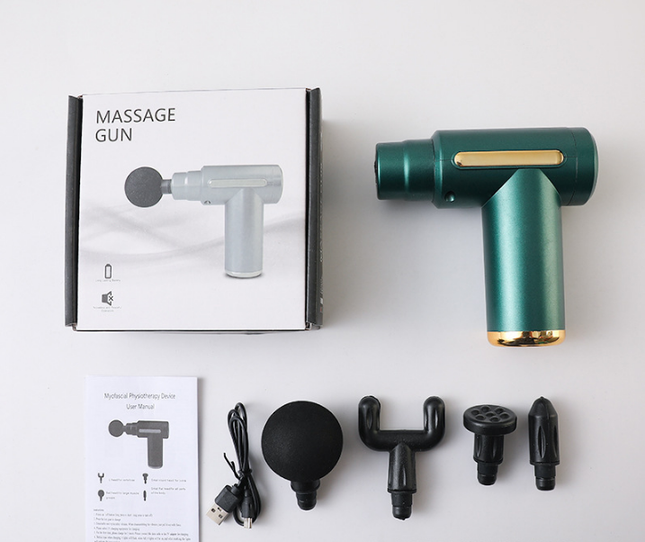 Mini Massage Gun Deep Tissue Percussion Muscle Massager Portable Handheld Quiet 6 Speeds 4 Heads Type-C