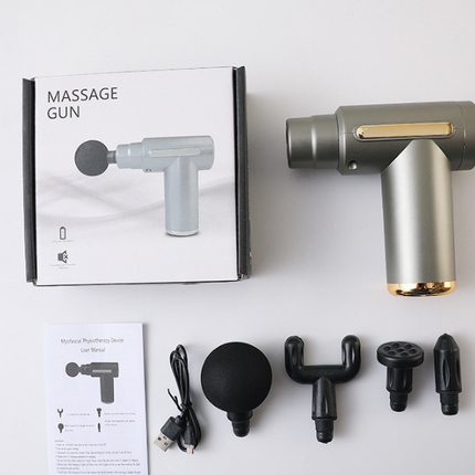 Mini Massage Gun Deep Tissue Percussion Muscle Massager Portable Handheld Quiet 6 Speeds 4 Heads Type-C Charging Electric Body Relaxer Tool Grey