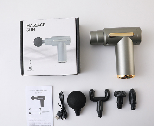 Mini Massage Gun Deep Tissue Percussion Muscle Massager Portable Handheld Quiet 6 Speeds 4 Heads Type-C