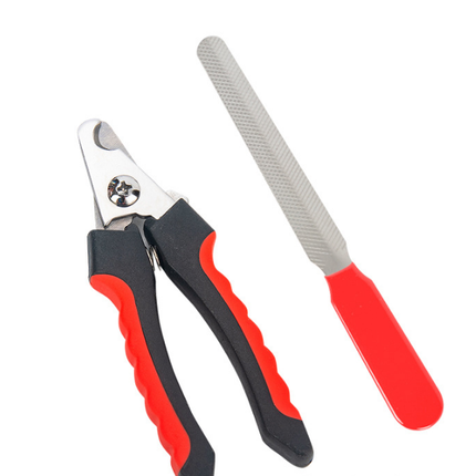 Pet Nail Clippers & File Set for Small Dogs Cats Stainless Steel Claw Trimmer with Safety Guard Non-Slip Handle Grooming Tool Red & Black