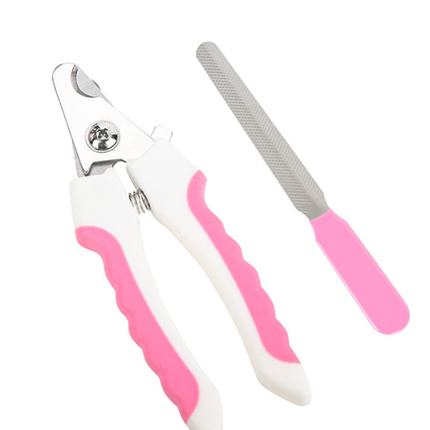 Pet Nail Clippers & File Set for Small Dogs Cats Stainless Steel Claw Trimmer with Safety Guard Non-Slip Handle Grooming Tool White & Pink