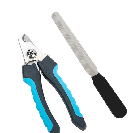 Pet Nail Clippers & File Set for Small Dogs Cats Stainless Steel Claw Trimmer with Safety Guard Non-Slip Handle Grooming Tool Black & Blue