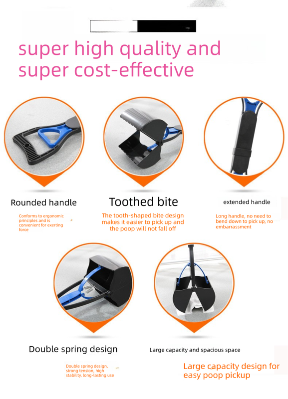 Medium Foldable Pet Pooper Scooper 45cm Portable Dog Waste Jaw Clamp with Bone Dispenser & 20 Bags Purple – product detail