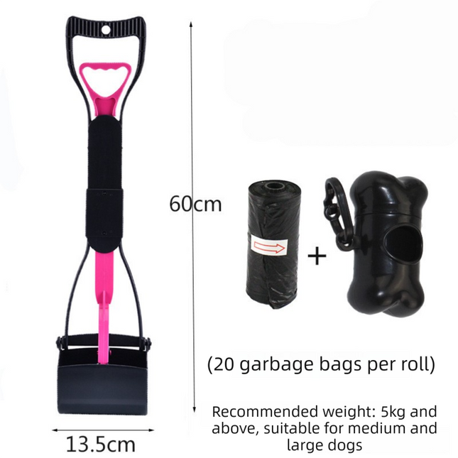 Large Foldable Pet Pooper Scooper 60cm Long Handle Dog Waste Picker Jaw Clamp with Bone Dispenser & Bags