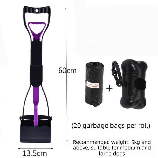 Large Foldable Pet Pooper Scooper 60cm Long Handle Dog Waste Picker Jaw Clamp with Bone Dispenser & Bags