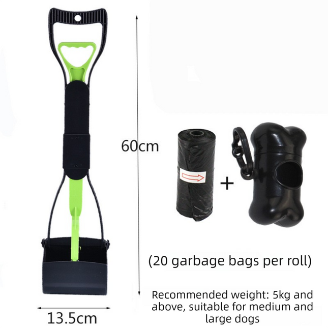 Large Foldable Pet Pooper Scooper 60cm Long Handle Dog Waste Picker Jaw Clamp with Bone Dispenser & Bags