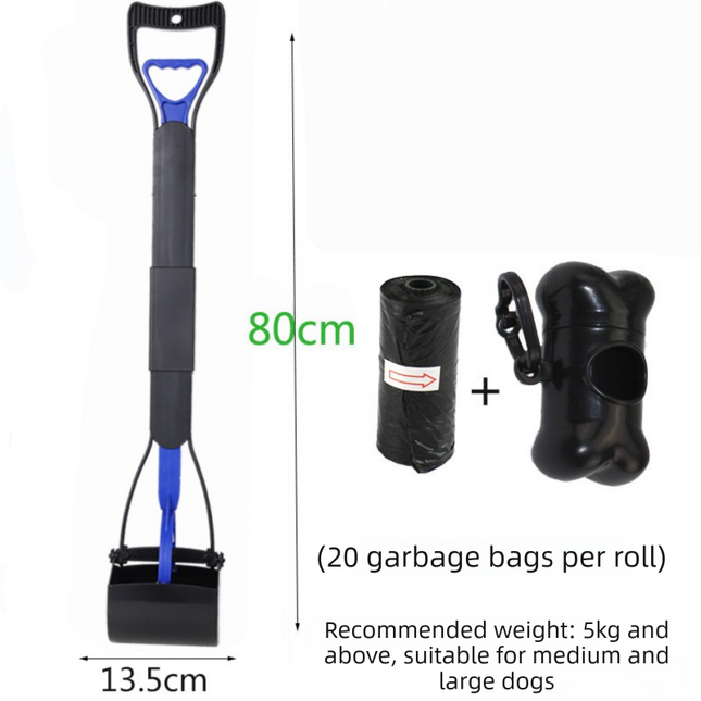 Super Long 80cm Foldable Pet Pooper Scooper Heavy Duty Dog Waste Picker No Bending Jaw Clamp with Dispenser