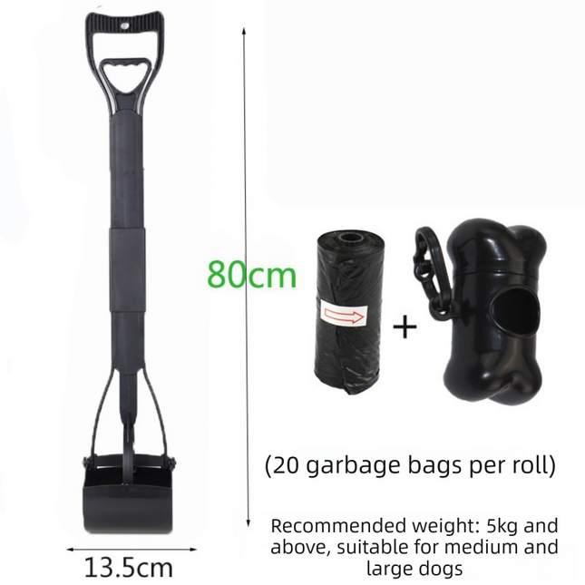 Super Long 80cm Foldable Pet Pooper Scooper Heavy Duty Dog Waste Picker No Bending Jaw Clamp with Dispenser