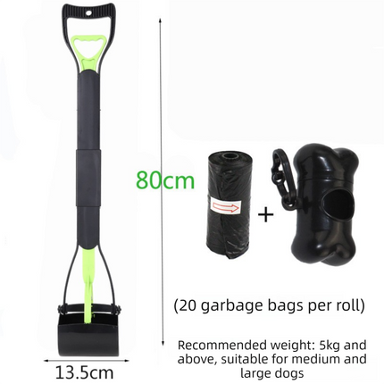Super Long 80cm Foldable Pet Pooper Scooper Heavy Duty Dog Waste Picker No Bending Jaw Clamp with Dispenser
