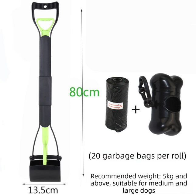 Super Long 80cm Foldable Pet Pooper Scooper Heavy Duty Dog Waste Picker No Bending Jaw Clamp with Dispenser