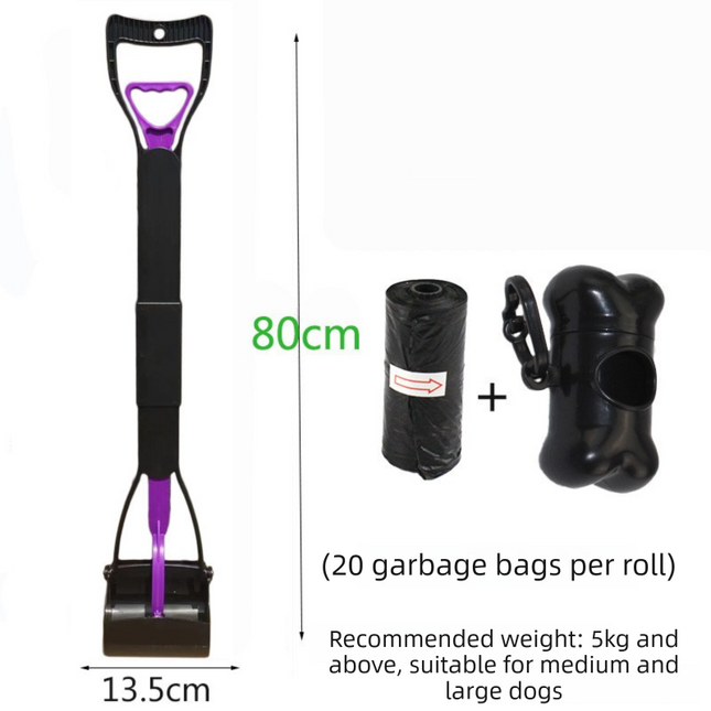 Super Long 80cm Foldable Pet Pooper Scooper Heavy Duty Dog Waste Picker No Bending Jaw Clamp with Dispenser