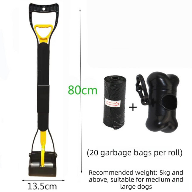 Super Long 80cm Foldable Pet Pooper Scooper Heavy Duty Dog Waste Picker No Bending Jaw Clamp with Dispenser