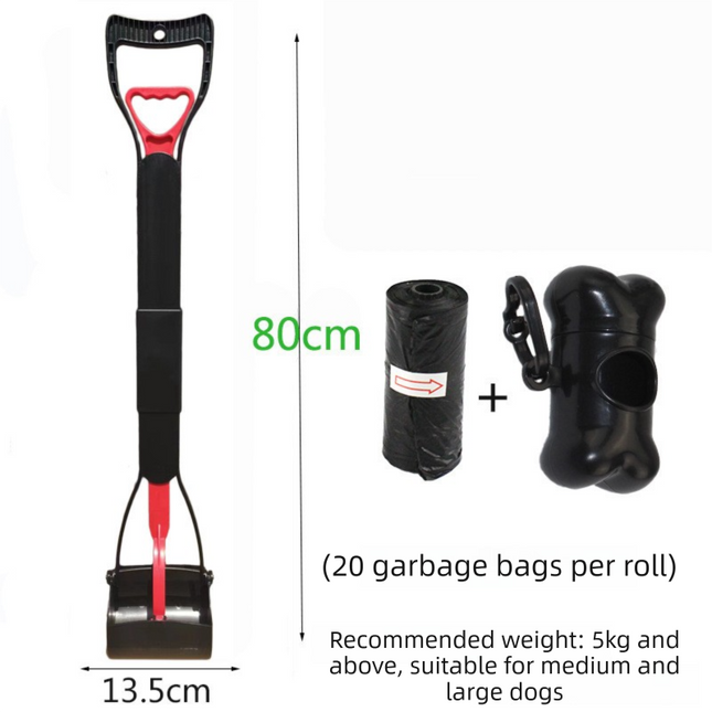 Super Long 80cm Foldable Pet Pooper Scooper Heavy Duty Dog Waste Picker No Bending Jaw Clamp with Dispenser