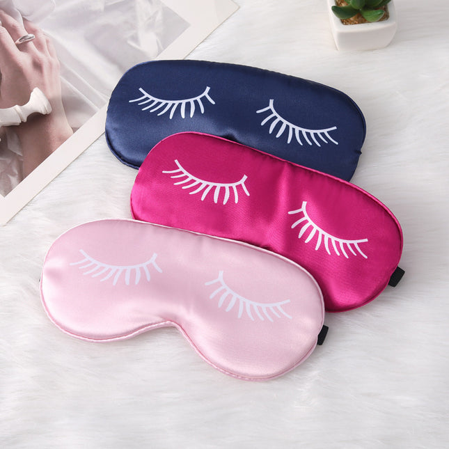 3 PCS Silky Satin Sleep Mask Set Cute Eyelash Design Soft Light Blocking Eye Cover with Adjustable Strap