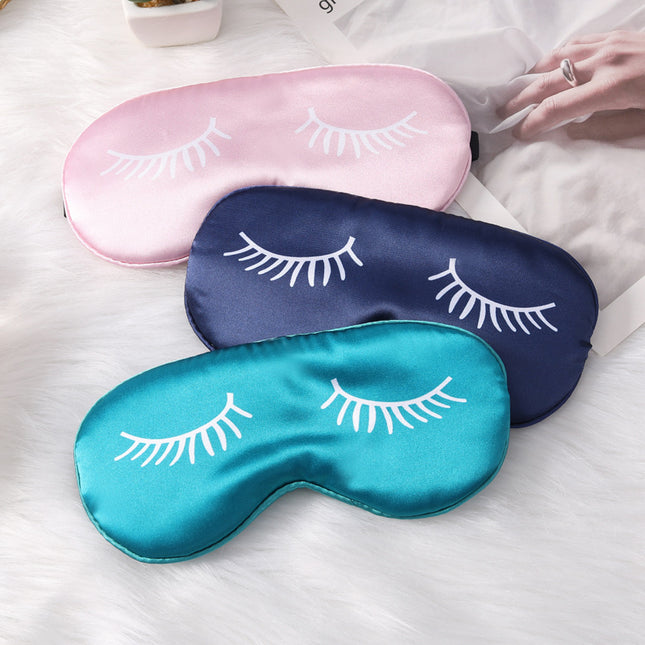 3 PCS Silky Satin Sleep Mask Set Cute Eyelash Design Soft Light Blocking Eye Cover with Adjustable Strap