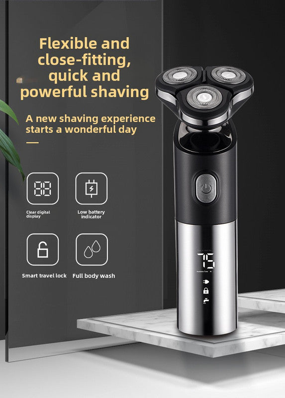 Electric Shaver for Men 3D Rotary Razor Wet and Dry Waterproof USB Rechargeable LED Display Travel Lock – product detail