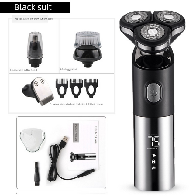 Men's 4-in-1 Electric Shaver Grooming Kit 3D Rotary Razor with Nose Trimmer Hair Clipper Facial Brush Wet &