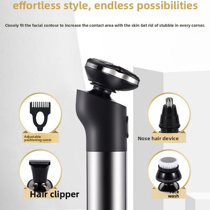 Men's 4-in-1 Electric Shaver Grooming Kit 3D Rotary Razor with Nose Trimmer Hair Clipper Facial Brush Wet & Dry Waterproof Black