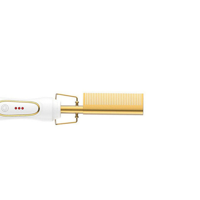Electric Hot Comb Hair Straightener & Curler Titanium Alloy Fast Heat Wet Dry Styling Tool White Gold AU