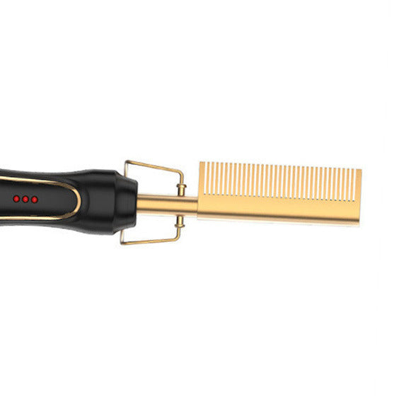 Electric Hot Comb Hair Straightener & Curler Titanium Alloy Fast Heat Wet Dry Styling Tool Black Gold AU
