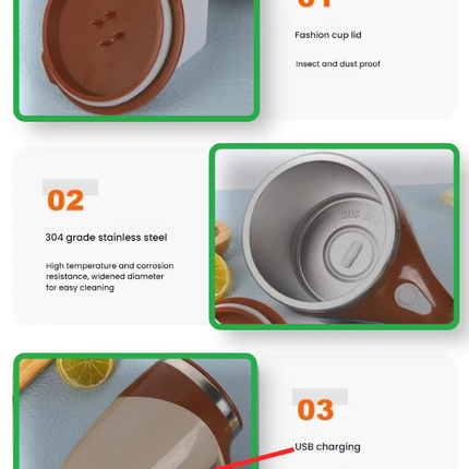 Rechargeable Automatic Self Stirring Mug USB Magnetic Mixing Cup 304 Stainless Steel Electric Coffee Tumbler for Travel Office Coffee