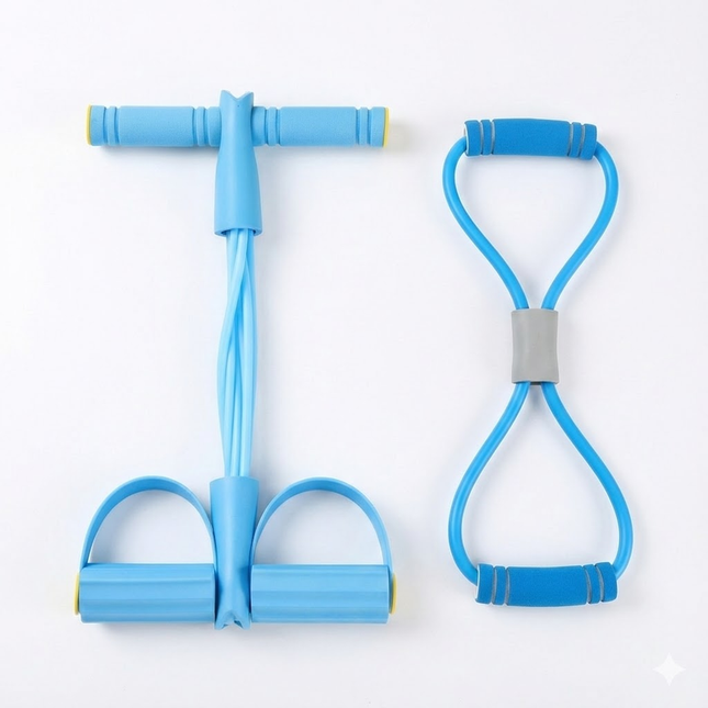 2 PCS Upgraded 6-Tube Pedal Resistance Band & Figure 8 Pull Rope Set Blue Elastic Tummy Trimmer for Home