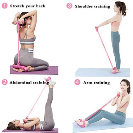 2 PCS Upgraded 6-Tube Pedal Resistance Band & Figure 8 Pull Rope Set Blue Elastic Tummy Trimmer for Home Gym Workout