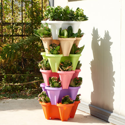 White 3-Tier Stackable Strawberry & Vegetable Planter with Mobile Wheel Tray - Space-Saving Vertical Gardening System