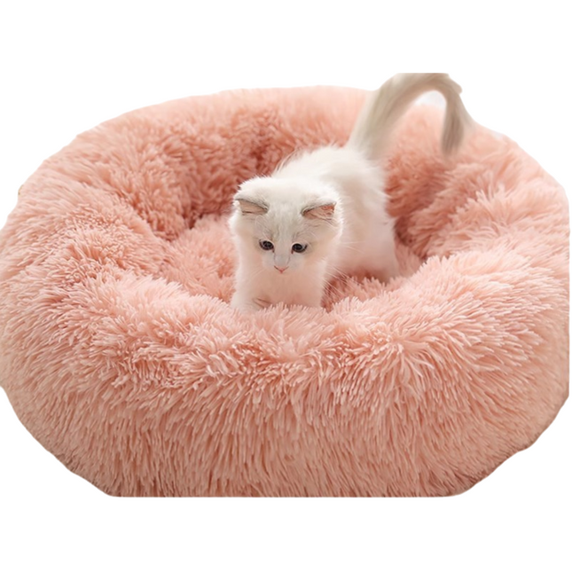 Pink Cozy Donut Long Plush Cat & Dog Calming Bed(diameter 50cm)