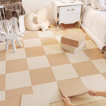 16 Pack Off-White Durable & Soft Self-Adhesive Carpet Tiles(30x30cm) - Interlocking Non-Slip Square Floor Mat for Bedroom, Office & Living Room