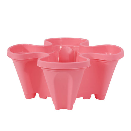 Pink 3-Tier Stackable Strawberry & Vegetable Planter with Mobile Wheel Tray - Space-Saving Vertical Gardening System