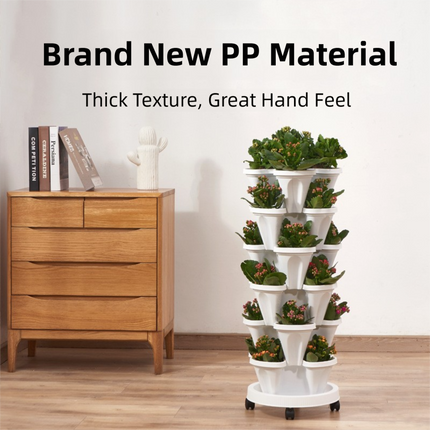 Red 3-Tier Stackable Strawberry & Vegetable Planter with Mobile Wheel Tray - Space-Saving Vertical Gardening System
