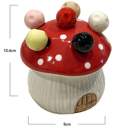 Yellow Cute Cartoon Mushroom Mirror Polished Cutlery Jar with 6-Piece Stainless Steel Fruit Fork Set - Dessert Picks/Appetizer Forks