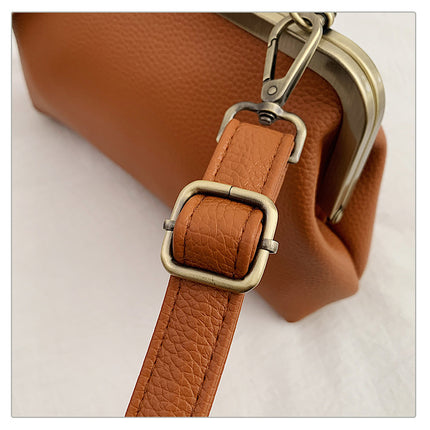 Khaki Purple Retro Women's Shell Handbag - European Style Clip Lock Closure PU Clutch/Shoulder Bag with Chain Strap