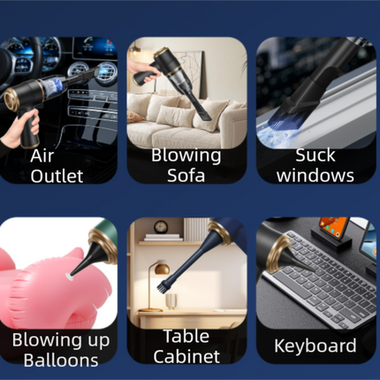 4-in1 Black Wireless Compact Handheld Car Vacuum Cleaner & Air Duster  with 5 Nozzles/Brushes- 15000 Pa Ultra-Powerful Blower/Suction Tool for Auto, Home & Office