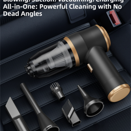 4-in1 Green Wireless Compact Handheld Car Vacuum Cleaner & Air Duster  with 5 Nozzles/Brushes- 15000 Pa Ultra-Powerful Blower/Suction Tool for Auto, Home & Office