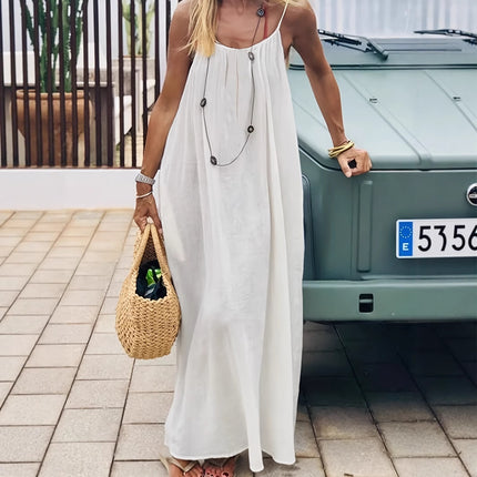 Blue Women's Crinkle Ice Silk Backless Cami Maxi Dress(Size S) - Loose Fit Lounge Nightgown Slip Dress, Casual Resort Wear