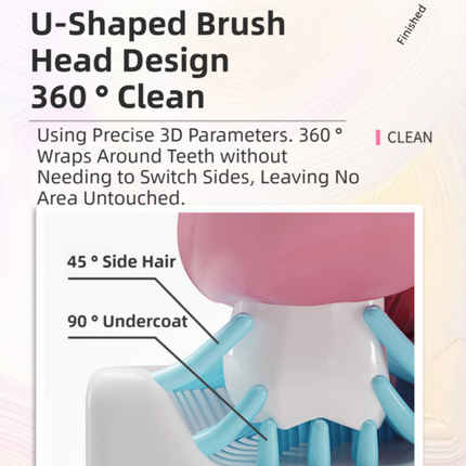Pink Elephant 360° U-Shaped Electric Toothbrush Set for Children 2-6 Years Old - Silicone Soft Bristle Oral Cleaner with 6 Modes & 3 Small Brush Heads
