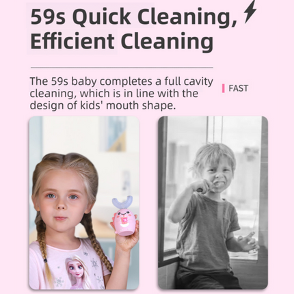 Pink Elephant 360° U-Shaped Electric Toothbrush Set for Children 2-6 Years Old - Silicone Soft Bristle Oral Cleaner with 6 Modes & 3 Small Brush Heads