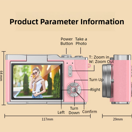 Brown 4K Compact Digital CCD Camera for Vlogging & Students - Portable Point and Shoot with 2.4-inch Rotating Screen, 8X Optical Zoom, and Anti-Shake