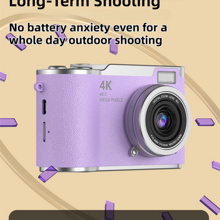 Green 4K Compact Digital CCD Camera for Vlogging & Students - Portable Point and Shoot with 2.4-inch Rotating Screen, 8X Optical Zoom, and Anti-Shake
