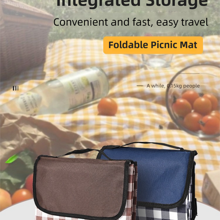 Red and White Plaid Foldable Waterproof & Moisture-Proof Picnic Blanket 150x100CM - 600D Three-Layer Composite Oxford Extra Large Mat for Beach & Camping